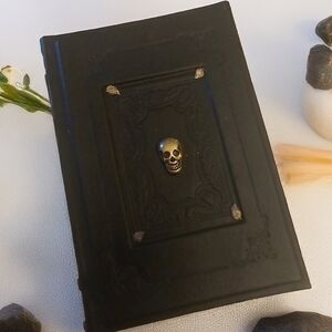 Black Leather Journal with Gold Skull Design